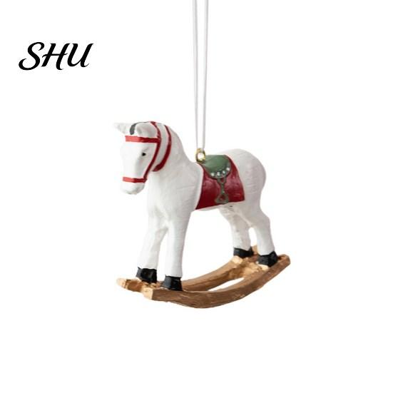 Vintage-inspired Holiday Decorations Retro Christmas Pendant Cute Colored 3D Cartoon Rocking Horse Resin Hanging Ornament Decoration for Tree