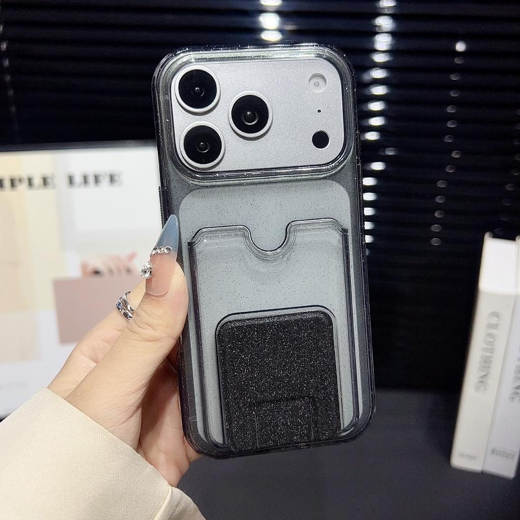 Applicable To iPhone17ProMax Glitter Card Bag, Mobile Phone Case, Apple 16Pro Bracket 15 Anti-drop Protective Case.