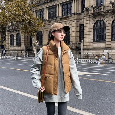 Cappotto da donna autunno inverno con colletto alto tinta unita senza maniche grande tasca cerniera ampio tutto abbinato caldo gilet in cotone