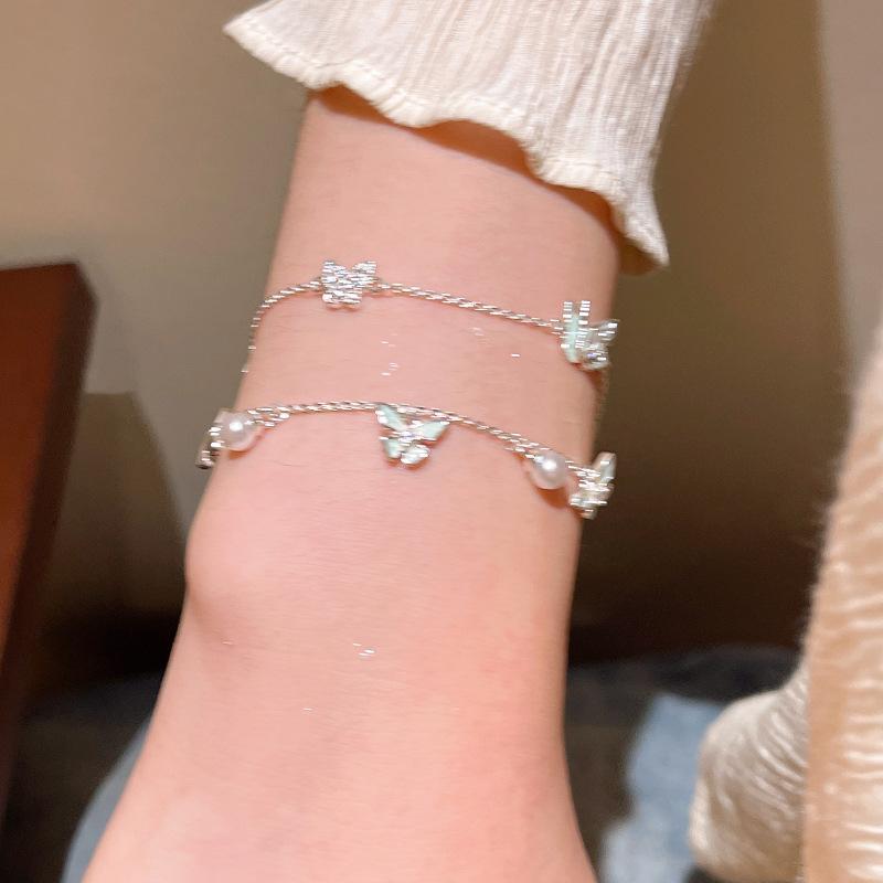 Mint Blue Butterfly Pearl Bracelet Women's Sweet Delicate Jewelry Small Fresh Accessories