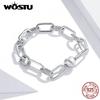 WOSTU Bracciale Fermaglio d'Argento 925 Argento Cuore Amore Catena Braccialetti per Donne Gioielli per Fidanzamento Regalo CQB202