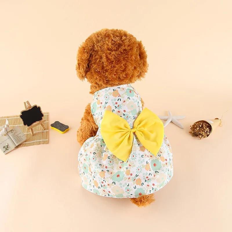 Cute Floral Pet Dog Dress with Bow Summer Princess Puppy Skirt for Small Dogs Cats Teddy