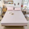 100% Cotton Solid Color Fitted Sheet 3Pcs Mattress Cover with Elastic Band Skin-friendly Soft Home Hotel Queen Size Bedding Set
