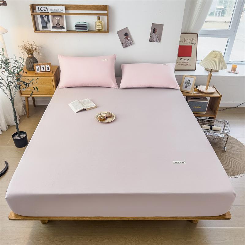 100% Cotton Solid Color Fitted Sheet 3Pcs Mattress Cover with Elastic Band Skin-friendly Soft Home Hotel Queen Size Bedding Set