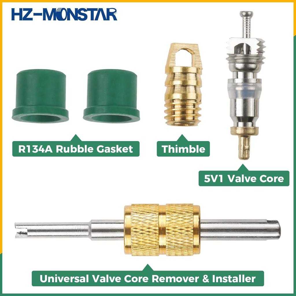 R410A R134A Adapters Mini Split Adapter Fitting Kit 5/16" SAE 1/4" SAE Flare, 1/2 Acme 1/4" Female to Male Brass Fitting Kit with Valve Core Remover