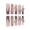 European and American cross-border water pipe nail heavy industry alloy bow gold diamond-encrusted nail leopard print long fake nail manicure