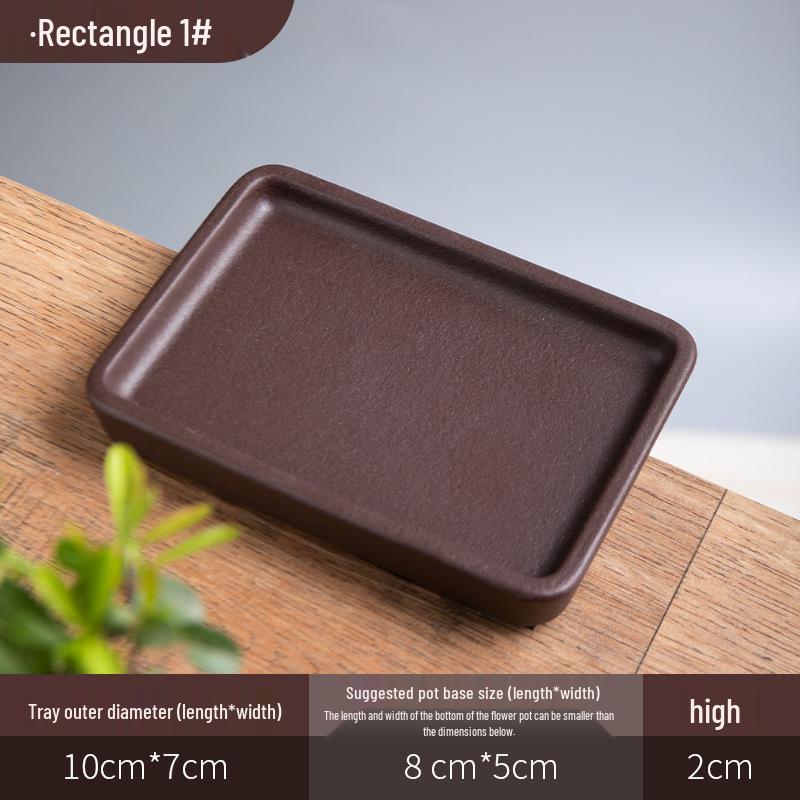 Purple Clay Ceramic Flower Pot Tray - Rectangular/Round Base for Water Catching Bonsai