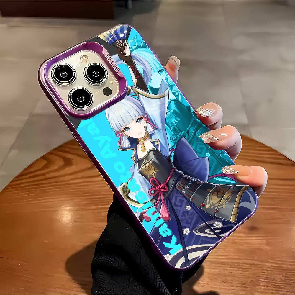 

Kamisato Ayaka Phone Case For IPhone 17 16 15 14 13 12 11 Plus Pro Max Multicolor Aurora Laser Shockproof Funda Cover iPhone16