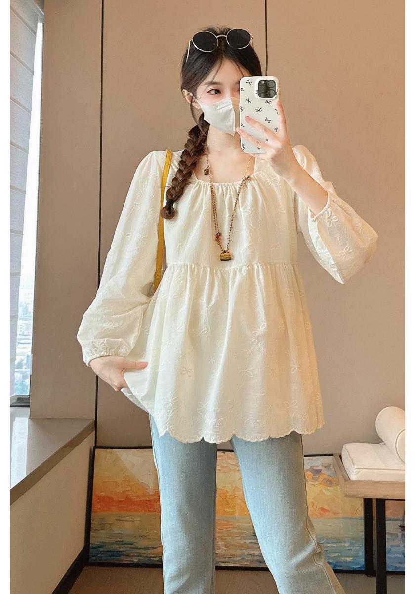 

2025 Spring/Autumn Versatile Maternity Doll Shirt: Fresh, Loose, Slimming, Fashionable, Age-Reducing 2X Large абрикосовий