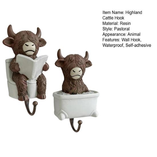 Highland Cattle Hook, Waterproof Resin Bathroom Wall Hook, Home Decorative Storage Hook, for Towels Keys Small Clothes