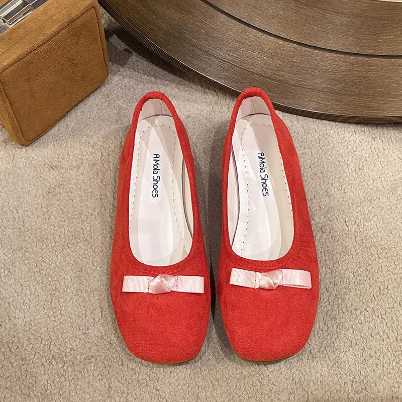 French Bow Round Head Ballet Shoes Girl 2025 Summer New Fairy Shoes Flat Gentle Evening Shoes Single Shoes
