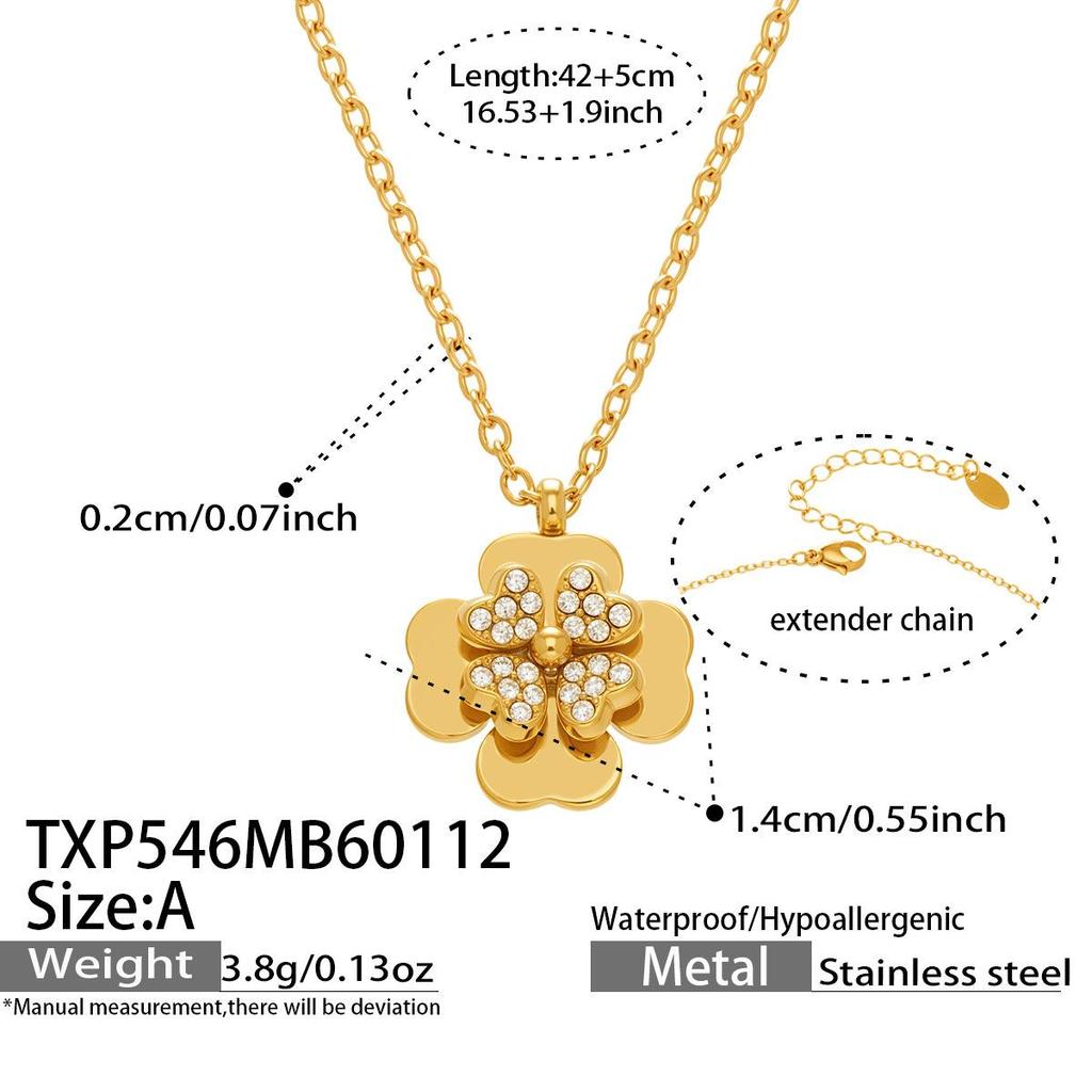 European & American Light Luxury Clover Jewelry Set: Stainless Steel, Zirconia-Embedded, Versatile Necklace, Bracelet, Ring & Earrings for Women.