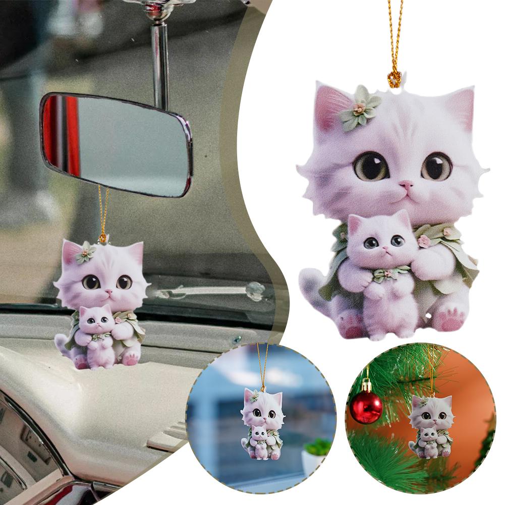 2D Acrylic Flat Cute Cat Hanging Pendant Rearview Mirror Backpack Handmade Car Ornament Accessory Interior Decoration G8R6