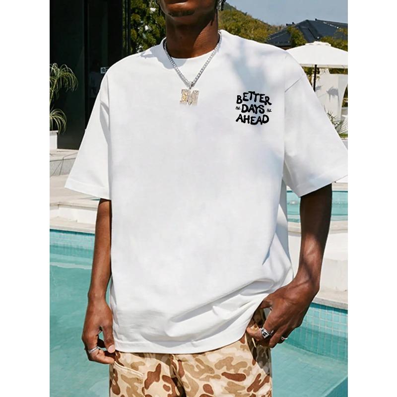Bättre dagar framför oss Bokstavsgrafik Herr T-shirt O-ringad Casual Oversize T-shirt Mode Bomulls-Tee Kläder Sommar Lös T-shirt