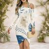 Women Plus Size Colorful Printed Cold Shoulder Long Sleeve Chain Strap Bodycon Dress