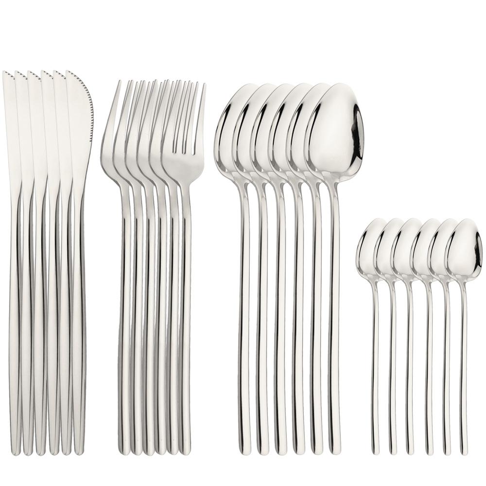 

24 шт., наборы столовых приборов, набор столовых приборов из нержавеющей стали 18/10, нож, вилка, ложка, набор столовой посуды, домашнее серебро, набор столовых приборов в западном стиле серебряный