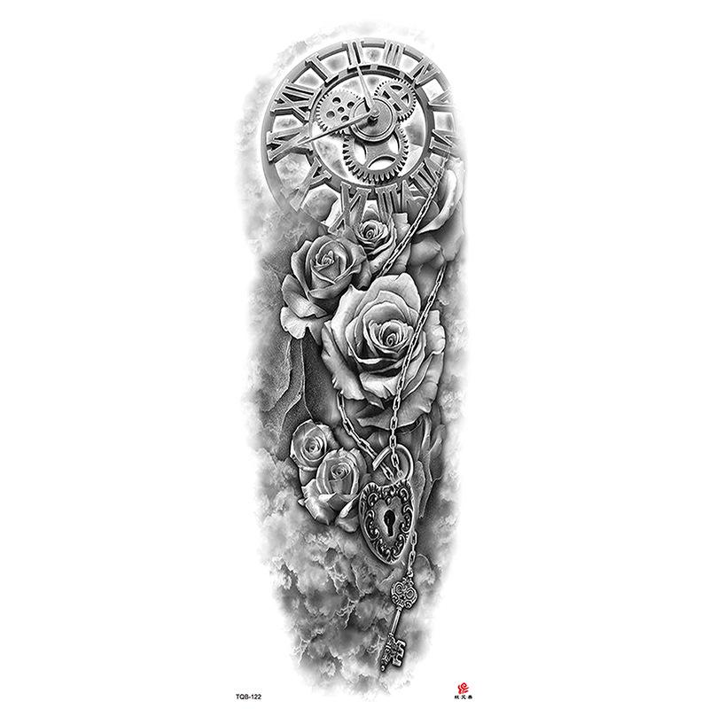Waterdichte tattoo stickers voor de hele arm: Jezus, Maagd Maria, Kroon, Leeuw-ontwerp