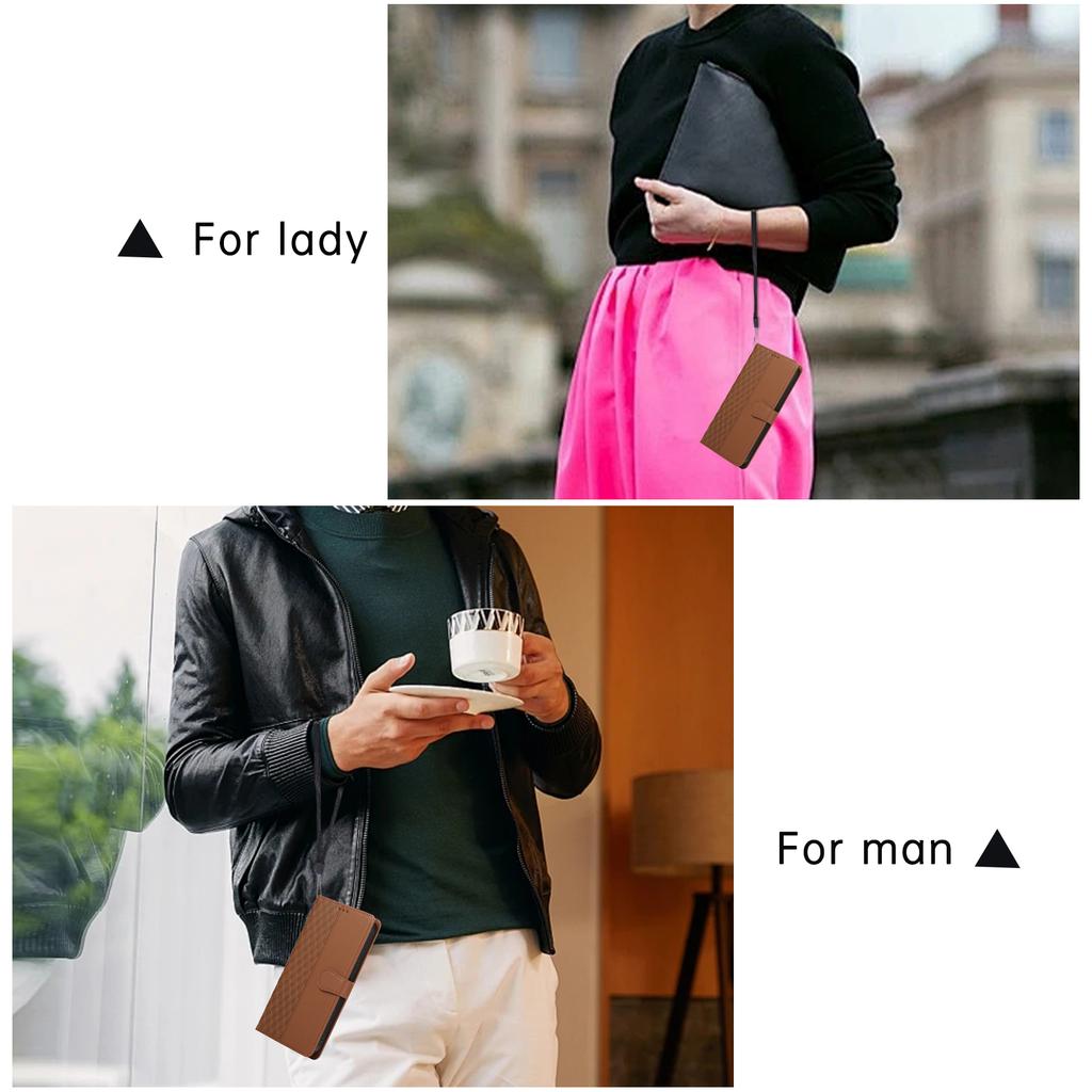 For Samsung Galaxy S25 Ultra Case 3D Rhombus Grid Imprinted Wallet Leather Phone Cover with Lanyard