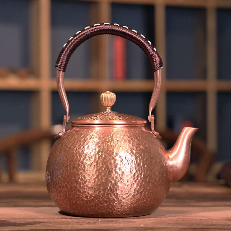 Handmade Pure Copper Tea Kettle: Open Flame Boiling and Steeping Set