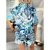 Women Fashion Casual Vacation Printed Short Sleeve Shirt And Shorts Set