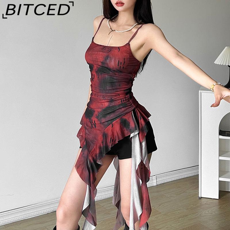 BITCED Spring Women's Solid-Colour Slim-Fit Streetwear Halter-Neck Backless Printed Top