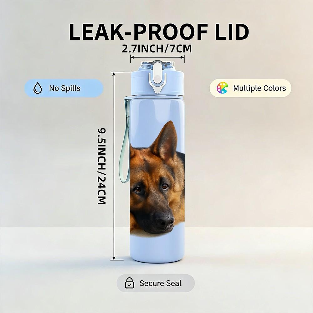 1PC Alert German Shepherd Dog 750ml Color Plastic Sports Water Bottle Leakproof Flip Straw Lid Suitable for Sports Office Home Use