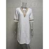Spring and Summer Solid Color V-neck Cotton and Linen Dress