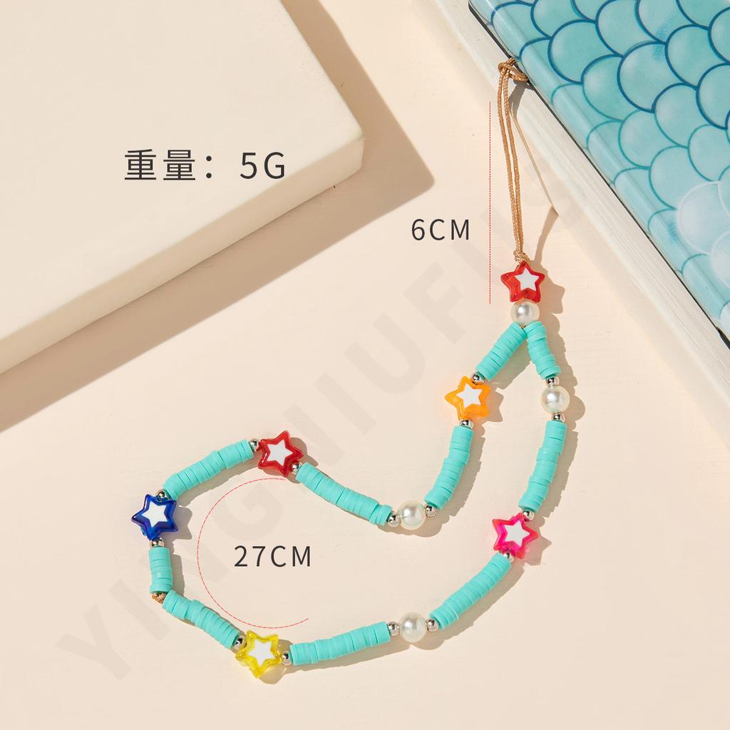 New green soft pottery beaded mobile phone chain, small fresh women's personalized pendant, anti-lost mobile phone case pendant