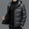 Down Jacket Genuine Leather Jacket Men's Casual Hooded Winter Short Duck Down Thickened Middle-aged Men's Down Jacket Jacket