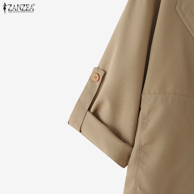 ZANZEA Womens Solid Color Loose Casual 3/4 Sleeve Thin Cardigan Tops