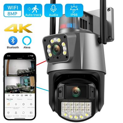 LS VISION Telecamera IP Wi-Fi 8MP 4K per esterni con zoom 4X, doppio obiettivo, doppio schermo, telecamera PTZ, monitoraggio automatico Ai, telecamera di sorveglianza CCTV ICSEE