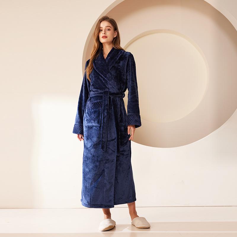 Patchwork Plus Size Losse Flanellen Koraalvlies Badjas voor Mannen & Vrouwen - Herfst Winter