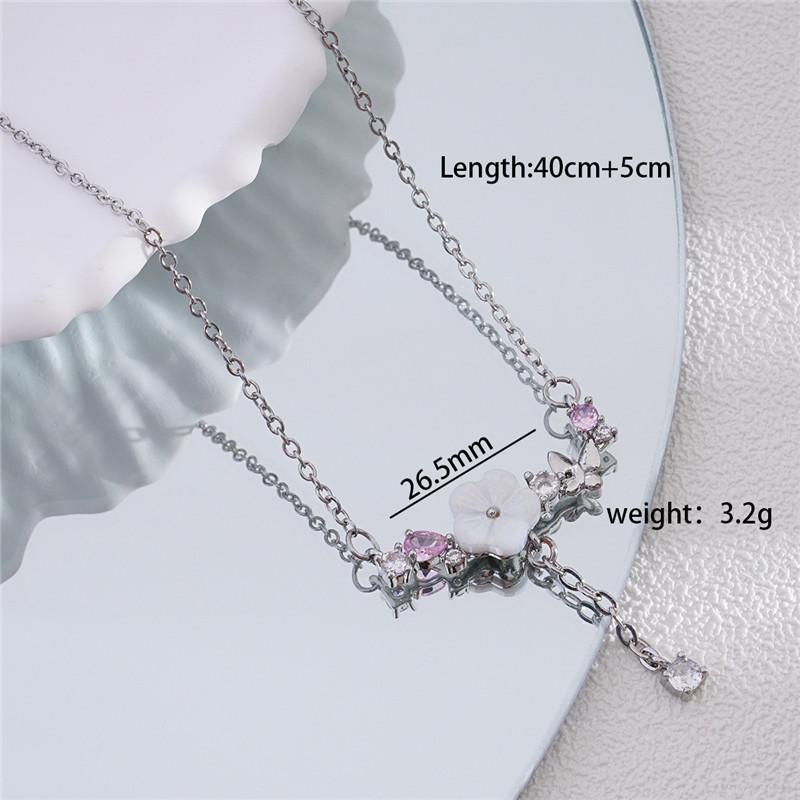 Light Luxury Camellia Zircon Pendant Necklace Stainless Steel Chain Cute Flower Choker Jewelry Birthday Gifts For Women Girls