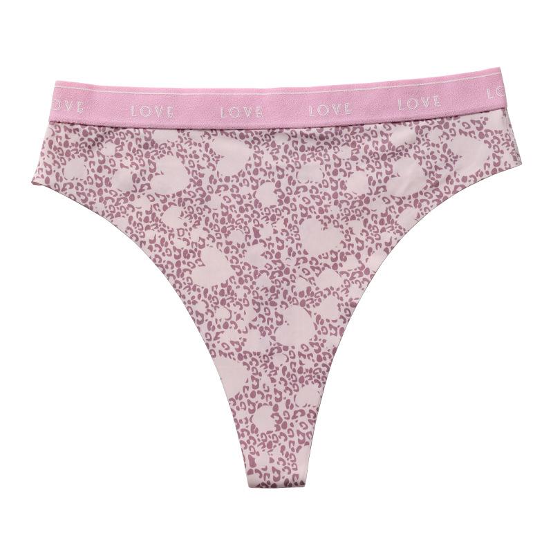 Breathable sexy high-waisted panties leopard print alphabet personalized belt seamless ice silk high-end thong high elasticity S