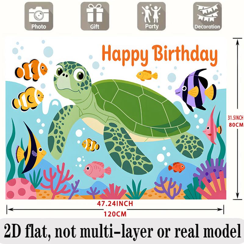 Sea Turtle Birthday Banner, Coral Reef Fish Backdrop Wall Decor for Party