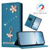 Pour Samsung Galaxy A57 5G Étui Motif Feuilles Florales Multiples Emplacements pour Cartes Fermeture Éclair Housse de Téléphone en Cuir avec
