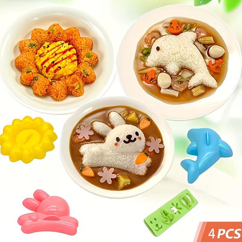 4-delt Kanin og Delfin Ris- og Grøntsagsrulleforme, Køkken DIY Bento Ris- og Grøntsagsrulle Sushiforme