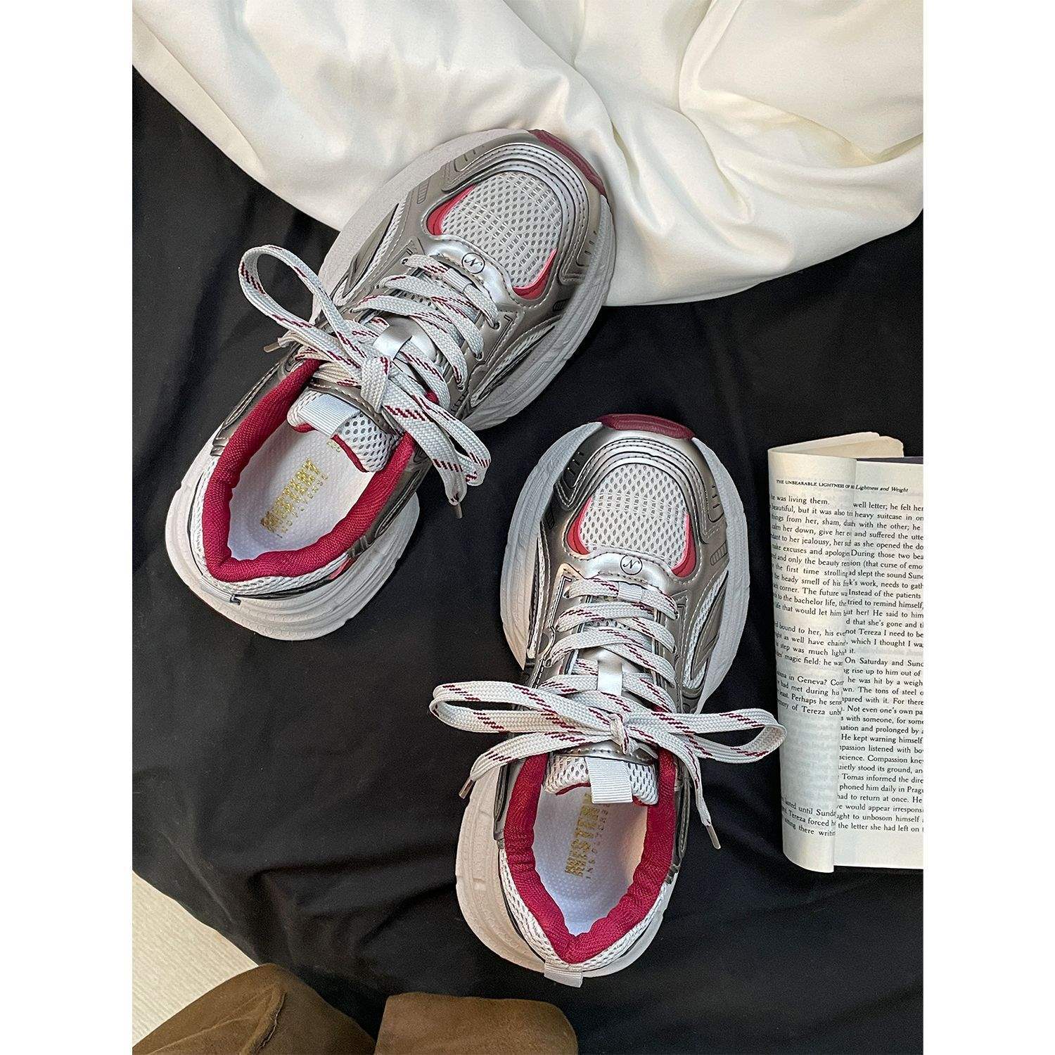 

Цветовая гамма, универсальная модная повседневная обувь, женская, 2025, осень-зима, новая, теплая, спортивная, увеличивающая рост, кроссовки папы, тренд 40