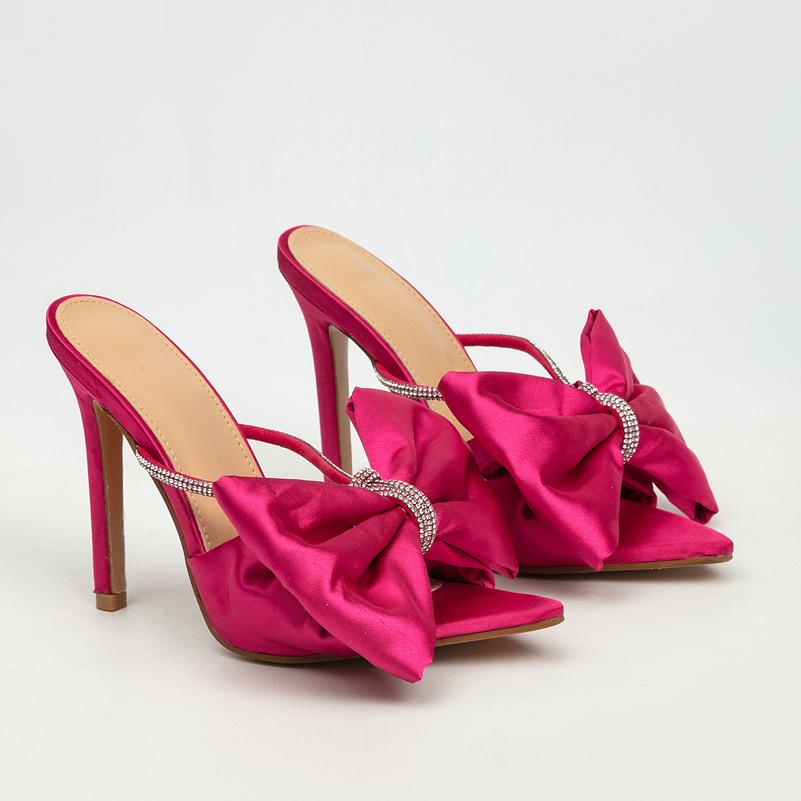 

Жіночі ковзанки Гострий носок Босоніжки на товстому високому підборі Бант Кришталеві тапочки Жіноче модне взуття Літо Чорний Червоний Зелений 42 39 червоний