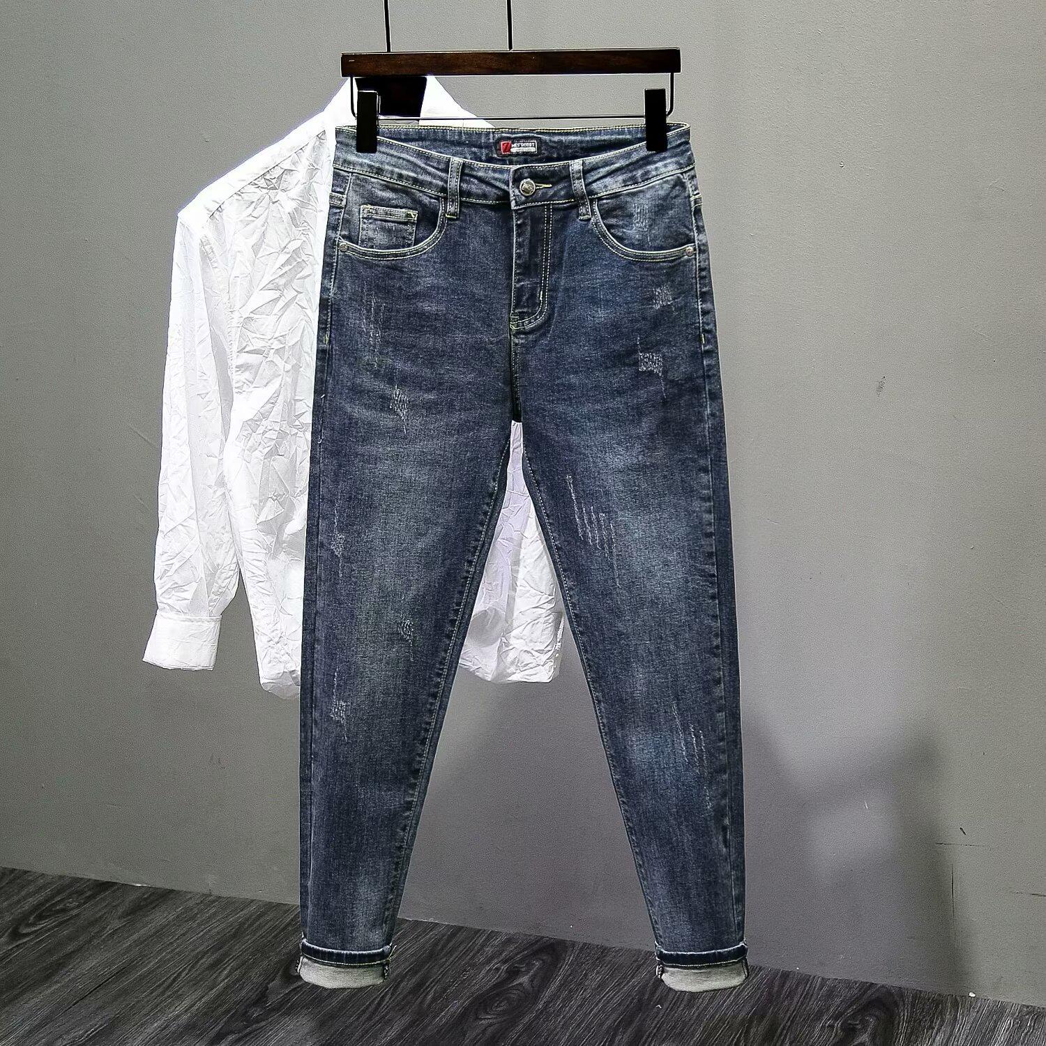 

Мужские приталенные повседневные джинсы весна/осень 2024: Модный и универсальный 31 синий