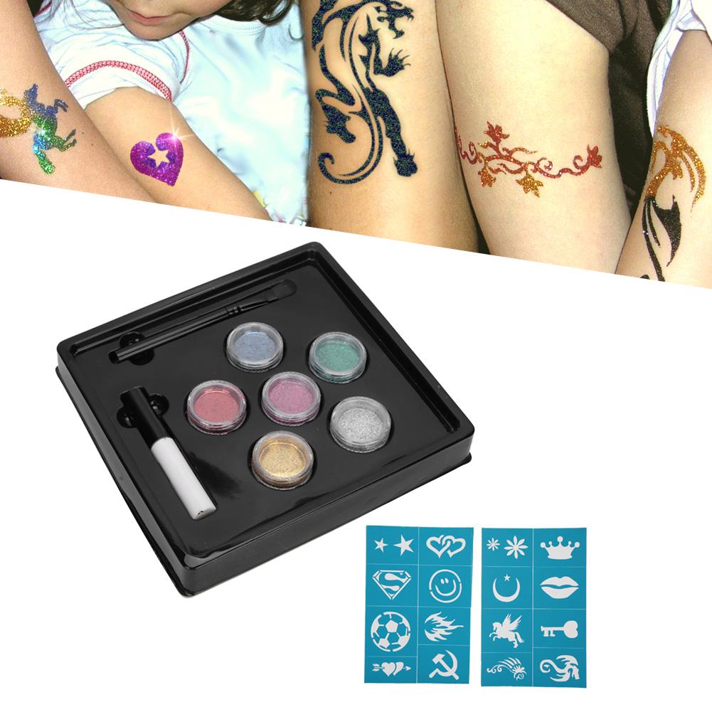 6 Farben Glitzer Tattoos Set Gesicht Körper Farbe Pigment Pulver Temporäre Körper Kunst