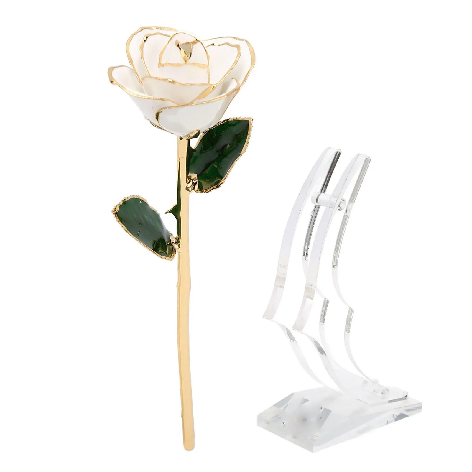 

24K Gold Plated Rose With Stand Gold Dipped Rose Flower Decoration For Valentine s Day And Anniversary Home Decor Ornaments белый
