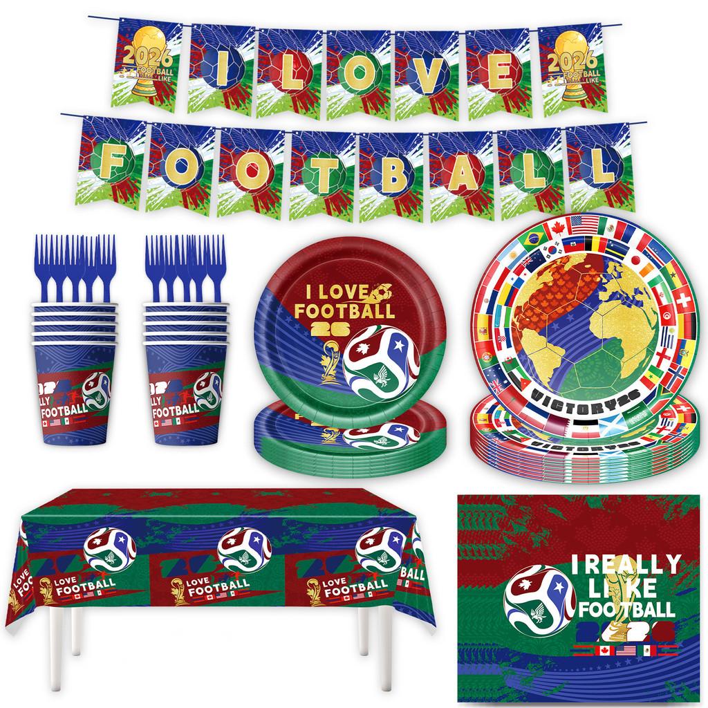 Soccer Global Football Cup Celebration Decor Pack With Flags And Table Cover For Events