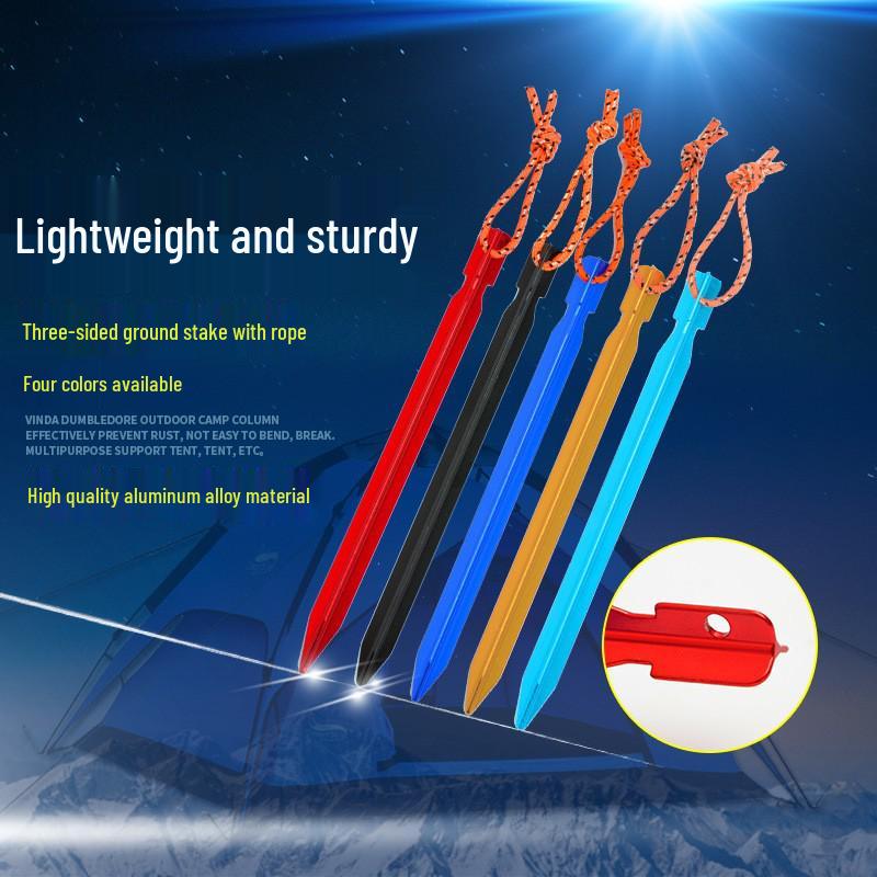 18cm Super Light Aluminum Alloy V-Shaped Tent Stakes with Rope, Outdoor Triangular Ground Stakes, Reinforced Tent Accessories.