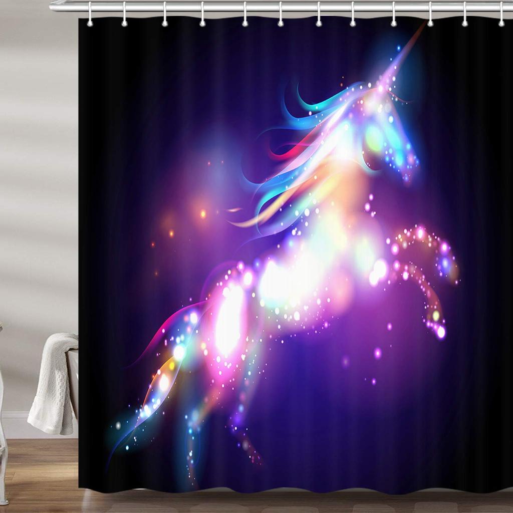 Unicorn Shower Curtain,Purple Galaxy Shower Curtains,Fantasy Starry Sky Pattern Bath Curtain for Bathroom Showers Girls Bathtub