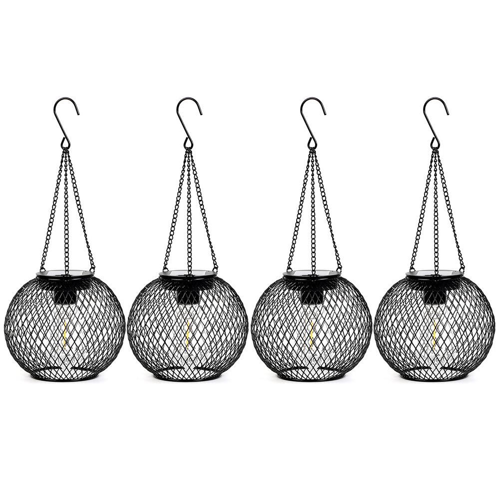 Outdoor Solar Powered Lantern Waterproof Metal Hollow Pendant Light with Chain Decorative Hanging Light for Outdoor Decor