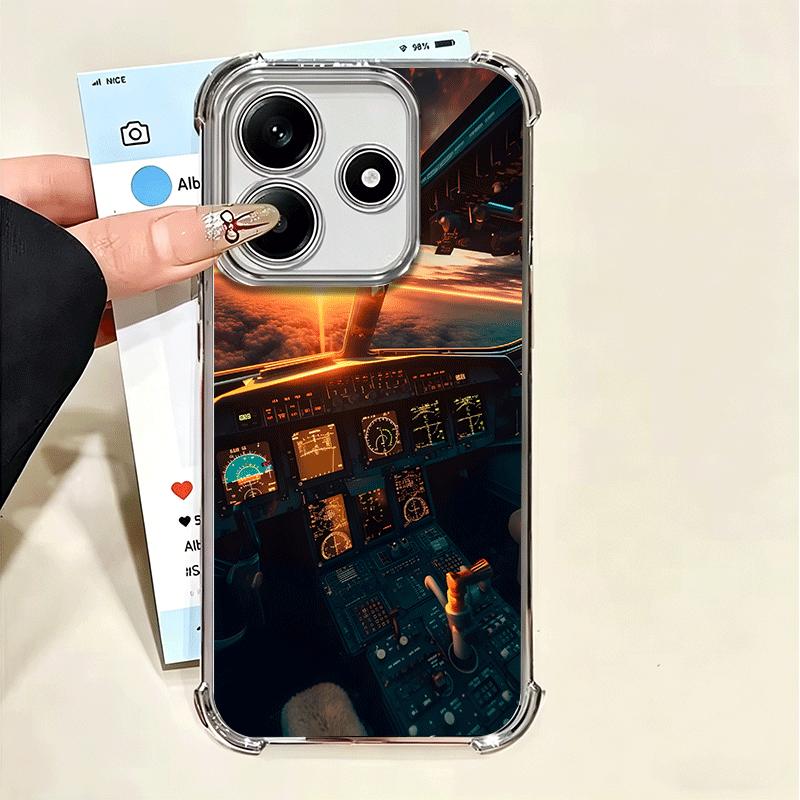 Aviation Aeroplane Pilot Cockpit Plating Phone Case For Xiaomi Poco X5 X6 X7 X8 Pro Max F8 Ultra F7 M8 M7 M5S Redmi 15C 15 14C 1