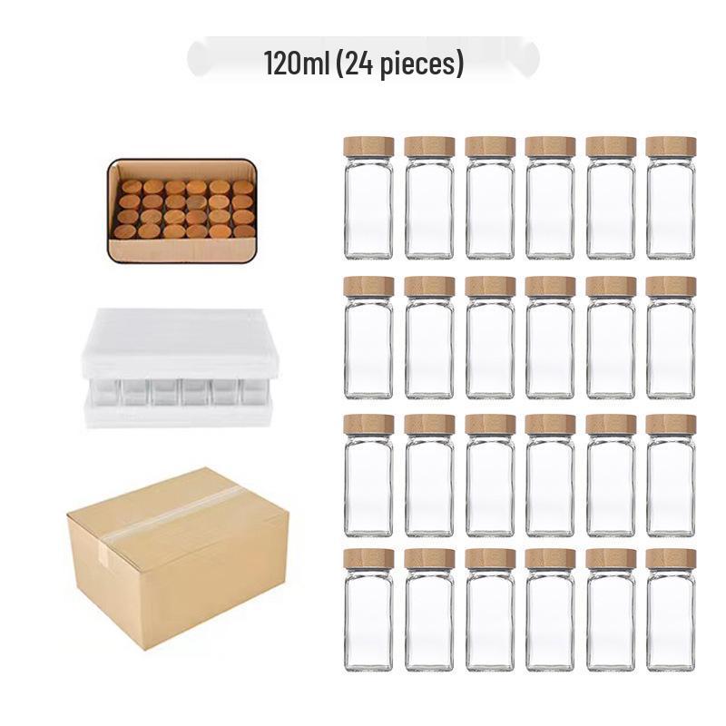 Bamboo Lid 120ml Glass Spice Jar - Square Seasoning Container