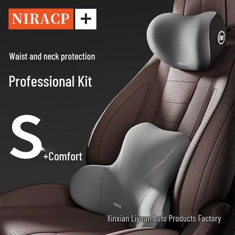 Car Neck and Lumbar Support Set - Headrest and Waist Cushions for Drivers