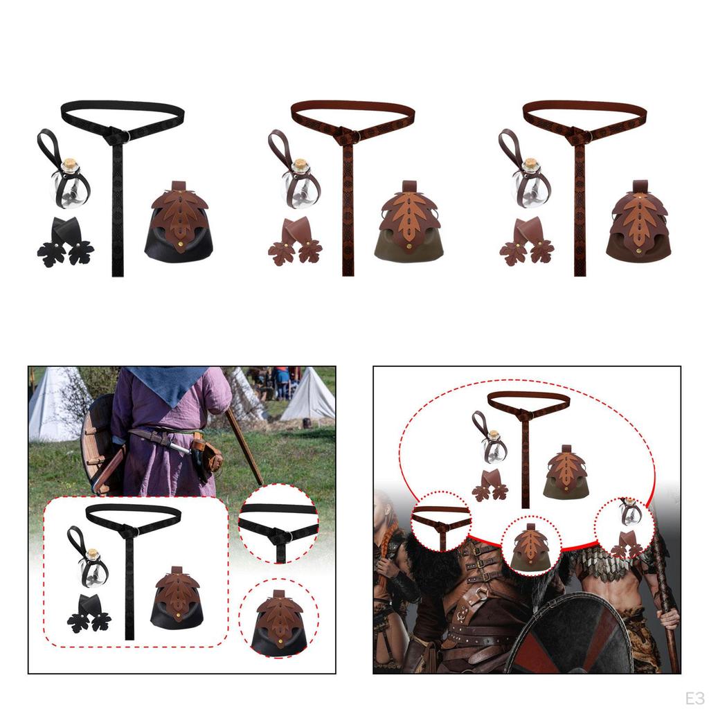 5 Pieces Medieval Belt Bag Skirt Hikes Bottle Faux Leather for Fantasy Events